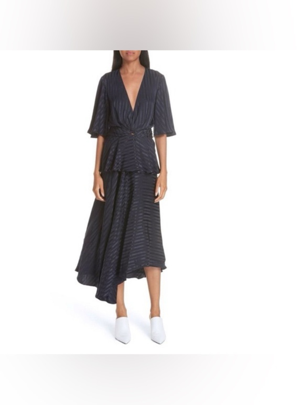 A.L.C Avi Twist-front Silk-Jacquard Peplum V-Neck Midi Dress Size 4/Small